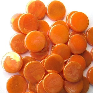Pearlized Orange 18 mm Recycled Glossy Round Glass Mosaic Tile Pieces - 25 tiles - 4 mm thick - Mosaic Supplies - Mixed Media Art