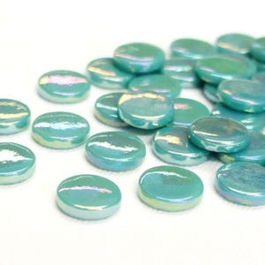 Pearlized Medium Teal Blue Green 25 tiles 18 mm Recycled Glossy Round Glass Mosaic Tile Pieces -4 mm thick -Mosaic Supplies -Mixed Media Art