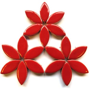 Poppy Red Petals Ellipse Ceramic Mosaic Tile Pieces - 25 mm x 11 mm - 25 Tiles - Mosaic Supplies -  Mixed Media Art