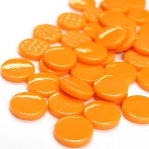 Orange 18 mm Recycled Glossy Round Glass Mosaic Tile Pieces - 25 tiles - 4 mm thick - Mosaic Supplies - Mixed Media Art
