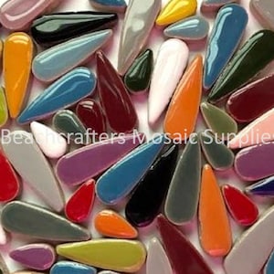 Teardrop Petals Ceramic Mosaic Tiles  - 50 Tiles - Mixed Colors - Mixed Sizes - Mosaic Tile Pieces -  Mixed Media Art
