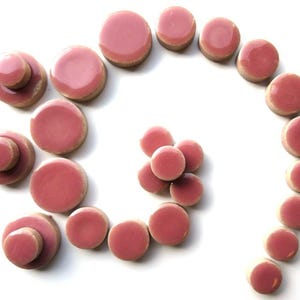 Dusty Rose Pink Round Ceramic Mosaic Tile Pieces - 25 Tiles - Mixed Sizes -  Mosaic Supplies -  Mixed Media Art