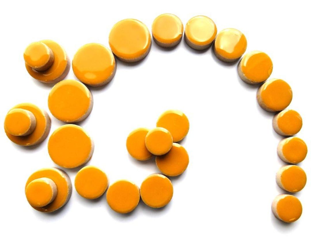 Light Orange Round Ceramic Mosaic Tile Pieces - 25 Tiles - Mixed Sizes ...