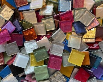 2 lb 5 oz  3/4 inch Grab Bag  METALLIC Glass Mosaic Tile Pieces - Mixed Colors - Approximately 230 + tiles - Mosaic Supplies