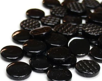 Black 18 mm Round Recycled Glass Mosaic Tile Pieces - 25 tiles - 4 mm thick - Mosaic Supplies - Mixed Media