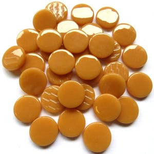 Brown Sugar 18 mm Recycled Round Glass Mosaic Tile Pieces - 25 tiles - 4 mm thick - Mosaic Supplies - Mixed Media