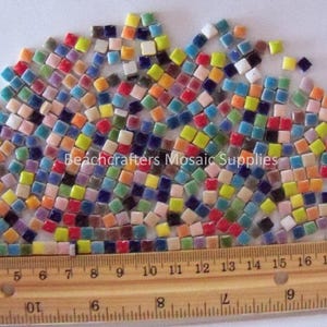 5 mm Tiny Micro Ceramic Mosaic Tile Pieces - Mixed Colors  - 2 oz = approximately 400 tiles - Art Craft Supplies - Mixed Media Art