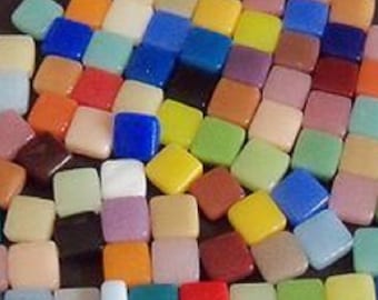 8 mm Recycled Square Glass Mosaic Tile Pieces - 100 Tiles - Mixed Colors - 4 mm thick - Mixed Media Art and Crafts