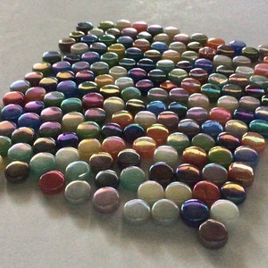 100 tiles 8 mm Iridescent Recycled Round Glass Mosaic Tile Pieces - Mixed Colors - 4 mm thick - Mosaic Supplies - Mixed Media Art