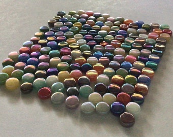8 mm Iridescent Recycled Round Glass Mosaic Tile Pieces - 100 tiles - Mixed Colors - 4 mm thick - Mosaic Supplies - Mixed Media Art