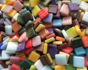 Square Mosaic Recycled Glass Tile Pieces - 100 Tiles - 12 mm x 4 mm -  Mixed Colors - Mosaic Supplies - Mixed Media Art