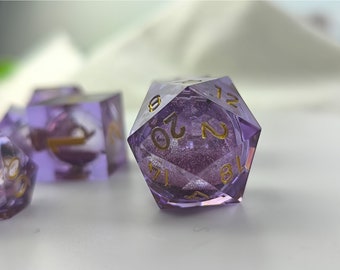 Purple gilt resin dice - a set of 7 DND dice