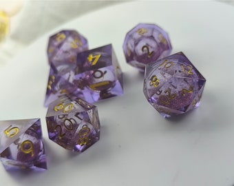 Purple gilt resin dice - a set of 7 DND dice