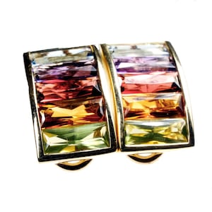 H. Stern Rainbow Collection Earrings | 18k Yellow Gold | 1980s + 1990s | Mixed Gemstone Earrings | Garnet Citrine Peridot Topaz Amethyst