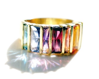 18k Rainbow Mixed Gemstone Ring | RARE FIND| Solid Gold Vintage Estate Jewelry | Signed H. Stern | Rainbow Collection | 1980s| Size 6.5