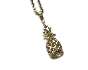 14k Gold Pineapple Necklace | Pendant and Chain  |  Hypebae style | Vintage Estate Jewelry | 1970s-1980s