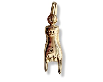 Vintage Italian Mano Cornuto 14k Gold Charm | Solid Gold Estate Jewelry | 1990s 2000s Style | Rocker Hands | Horned hand | Lucky Amulet