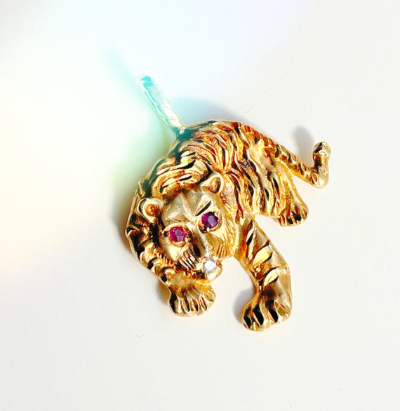 14K Gold Tiger Pendant | Diamond | Lucky Amulet |… - image 4