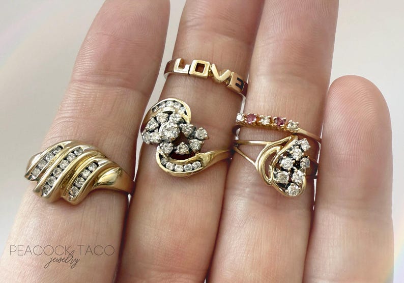vintage 14k gold and diamond estate rings clean girl aesthetic