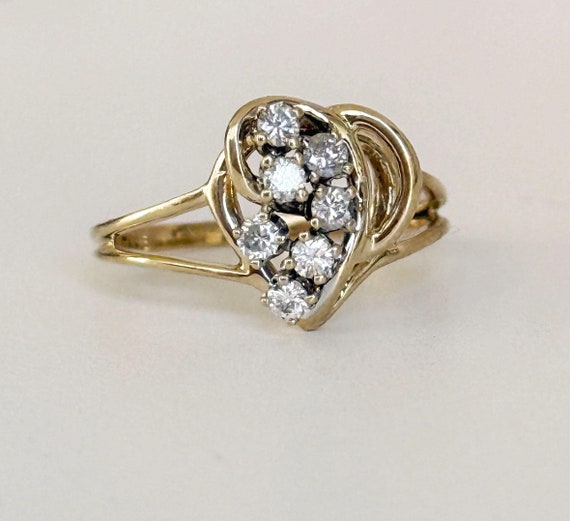 Diamond Abstract Heart Cluster Ring | 14kt Solid Yellow Gold | 1990s Estate Jewelry | Pinky Ring | Stacking Rings | Anniversary | Love