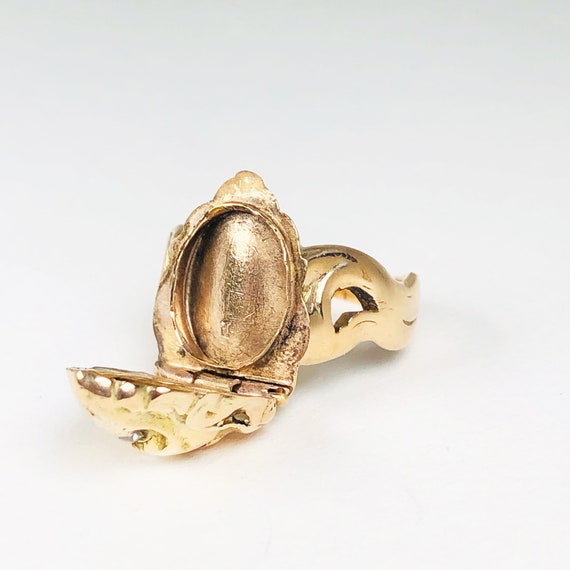 Antique 14k Victorian Lion Head Poison Ring // Ea… - image 2