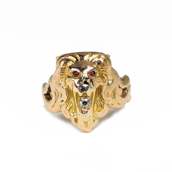 Antique 14k Victorian Lion Head Poison Ring // Ea… - image 1