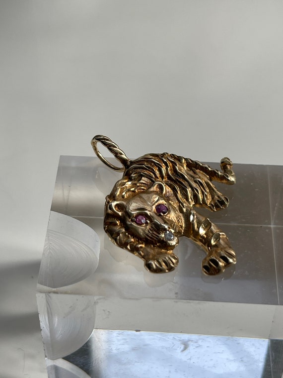 14K Gold Tiger Pendant | Diamond | Lucky Amulet |… - image 3