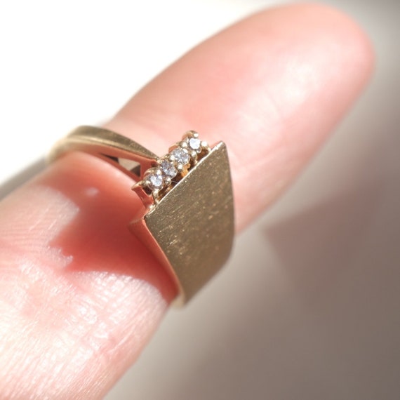 Mod Geometric Diamond Ring | 14k Solid Yellow Gol… - image 3