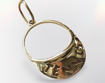 Tennis Visor 14k Gold Charm | Solid Gold Estate Jewelry | 1990s 1980s Style |