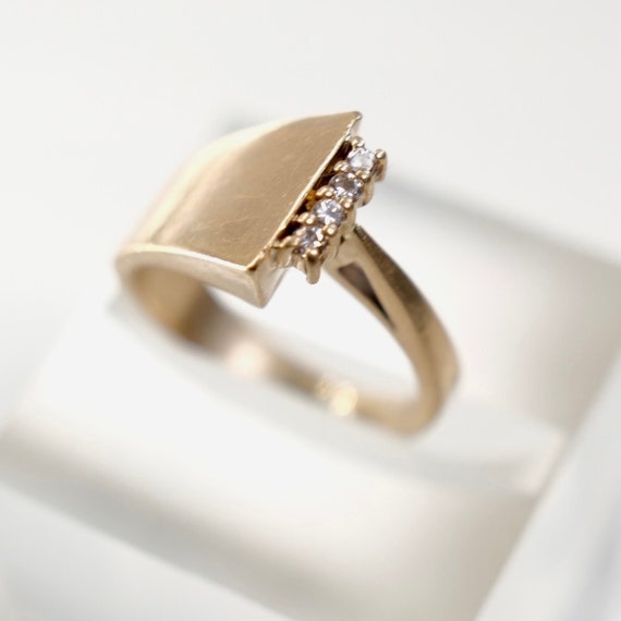 Mod Geometric Diamond Ring | 14k Solid Yellow Gol… - image 2