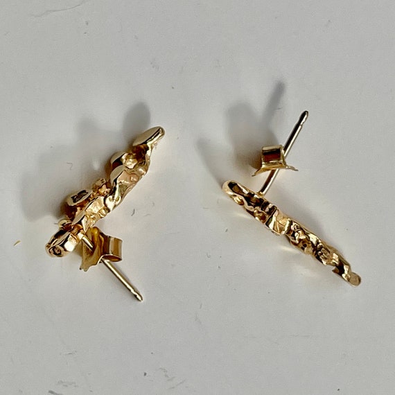 Modernist 14k Gold Nugget Studs | 14k Solid Yello… - image 3