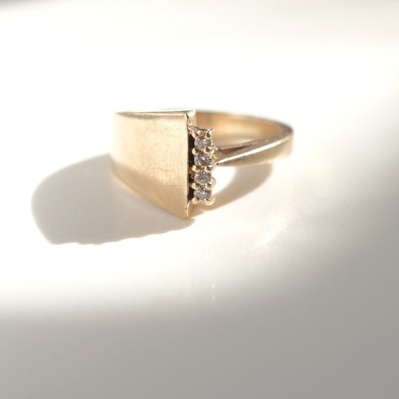 Mod Geometric Diamond Ring | 14k Solid Yellow Gol… - image 1