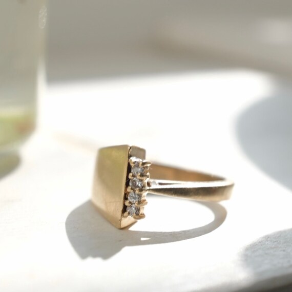 Mod Geometric Diamond Ring | 14k Solid Yellow Gol… - image 5