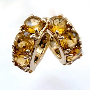 14k Chubby Citrine Huggies | Vintage Estate Jewelry | Solid Yellow Gold | Hoop Earrings |  90s Y2k 00s