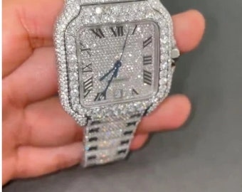 Iced Out Moissanite Watch Cartier Moissanite Watch
