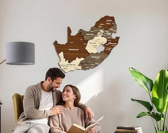Wooden South Africa Map Wall Art with Pins Cape Town Travel Souvenir 3D Home Office Decor 5th Anniversary Gift