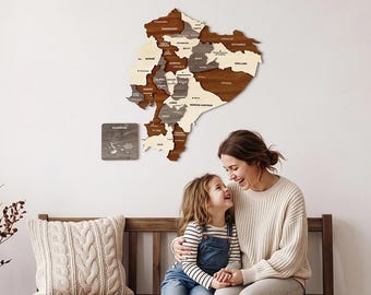 Wooden Ecuador Map Wall Art with Pins Quito Travel Souvenir 3D Home Office Decor Christmas Gift