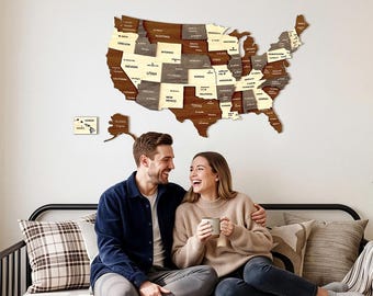 Wooden United States Map Wall Art with Pins USA Travel Souvenir 3D Home Office Decor
