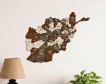 Wooden Afghanistan Map Arabic Wall Art Country Travel Map Home Office Decor Gift