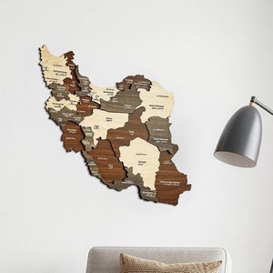Wooden Iran Map Wall Art with Pins Tehran Travel Souvenir 3D Home Office Decor 5th Anniversary Gift
