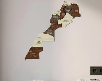 Wooden Morocco Map Wall Art with Pins Country Map Wall Decor for Home, Kitchen or Office Travel Gift