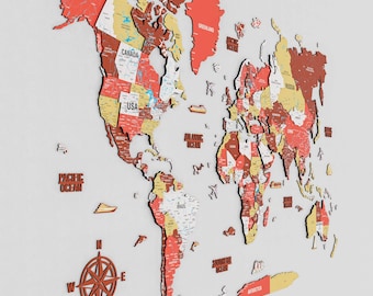 3D Wooden World Map for Wall Home Decor 5th Anniversary Gift for Husband Living Room Decor Housewarming Gift