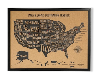 USA Push Pin Travel Map Wall Art United States Home Office Decor Personalized Cork Board Christmas Gift