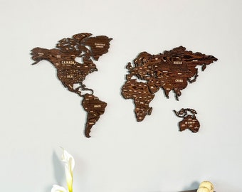 Wood on Metal World Map for Wall 3D Countries Travel Souvenir Large Wall Art Home Office Decor 5th Anniversary Gift