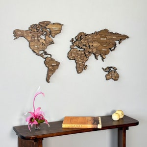 Mapa del mundo de madera, arte de pared, países en 3D, recuerdo de viaje, madera sobre Metal, decoración para el hogar y la Oficina, regalo del quinto aniversario