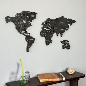 Mapa del mundo de madera para pared, países en 3D, recuerdo de viaje, madera en Metal, arte de pared, decoración del hogar y la Oficina, regalo del quinto aniversario