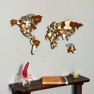 Weltkarte aus Holz für die Wand 3D Länder Reise Souvenir Home Office Dekor Holz auf Metall Wandkunst 5