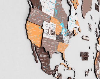 3D Wooden World Map Wall Art Push Pin Travel Map Home Decor Colorful Wall Decoration Housewarming Gift