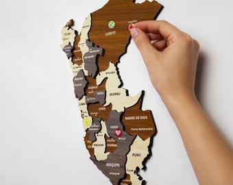 Wooden Peru Map Wall Art with Pins Lima Travel Souvenir 3D Home Office Decor Christmas Gift