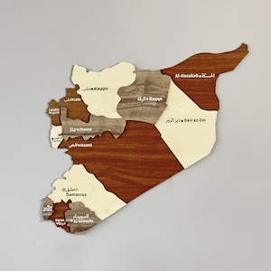 Houten Syrië kaart muurkunst met spelden Damascus souvenir Syrische kaart 3D Home Office decor housewarming cadeau
